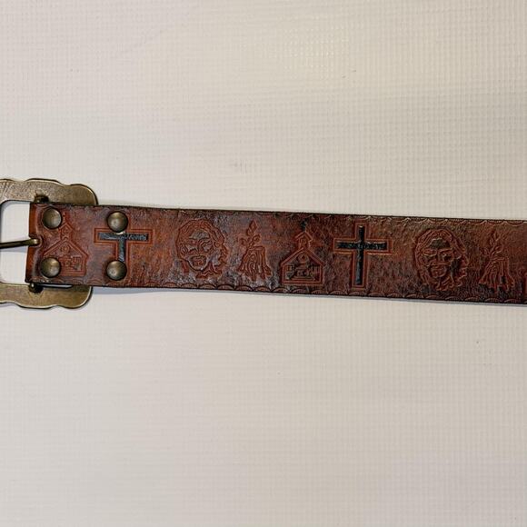 Dsquared2 Belt Mens Large Brown Leather Brass Buckle Made in Italy Embossed - Picture 6 of 11